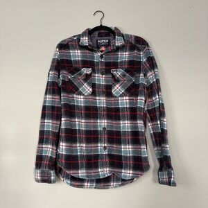 Superdry Men’s Plaid Flannel Shirt Button Up Classic Fit Size M 100% Cotton